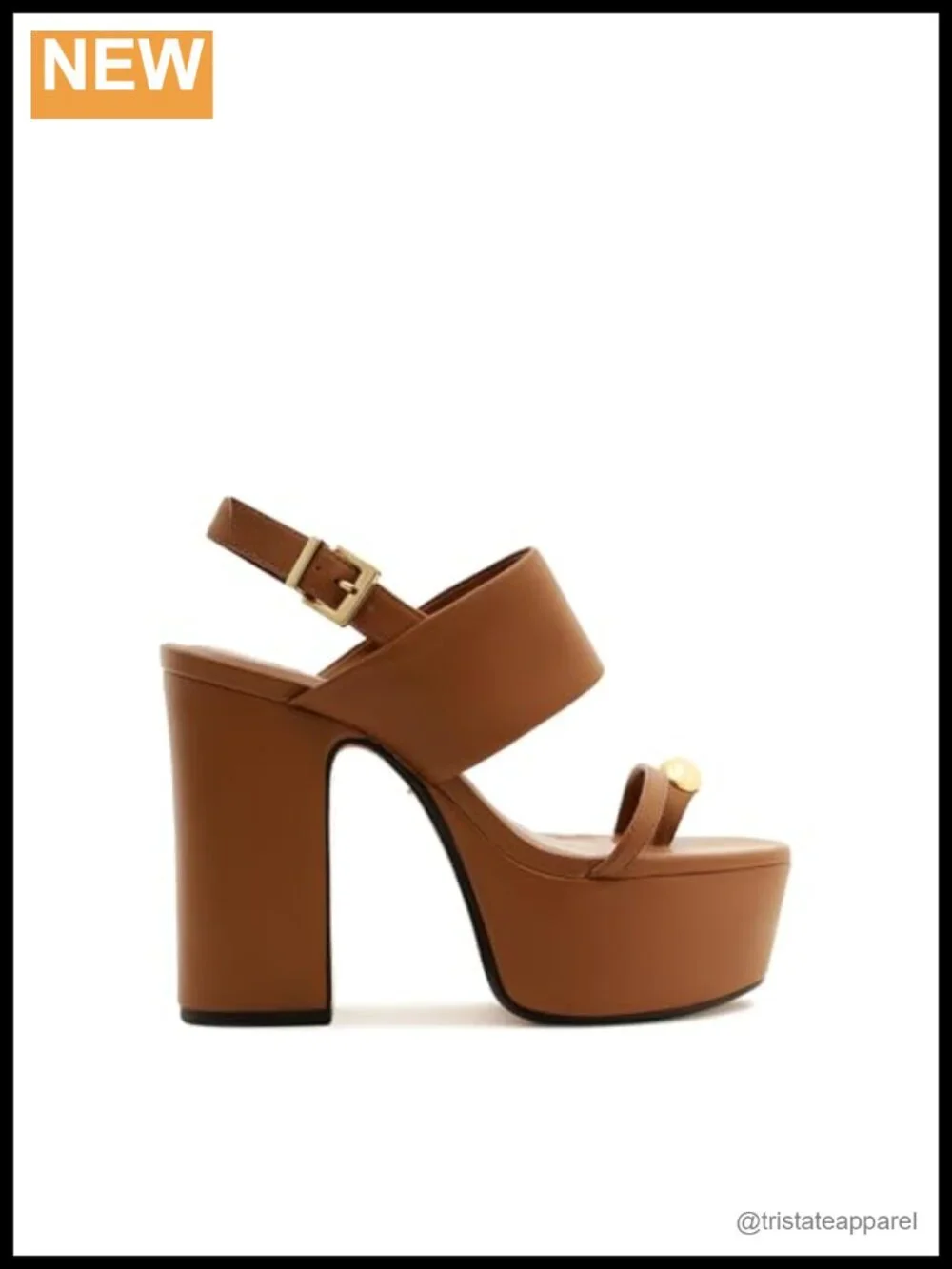 Leather Platform Block Heel Sandal with Gold Hardware